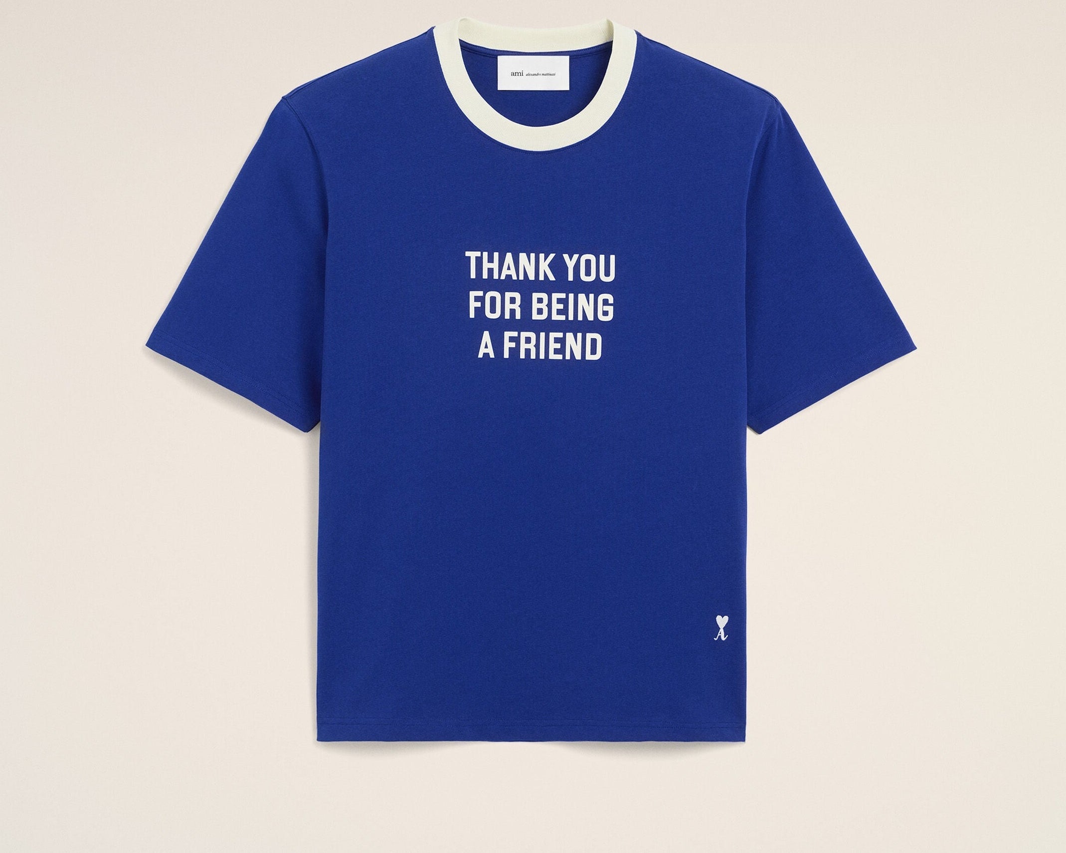T-shirt bleu imprimé en coton "Thank you for being a friend"
