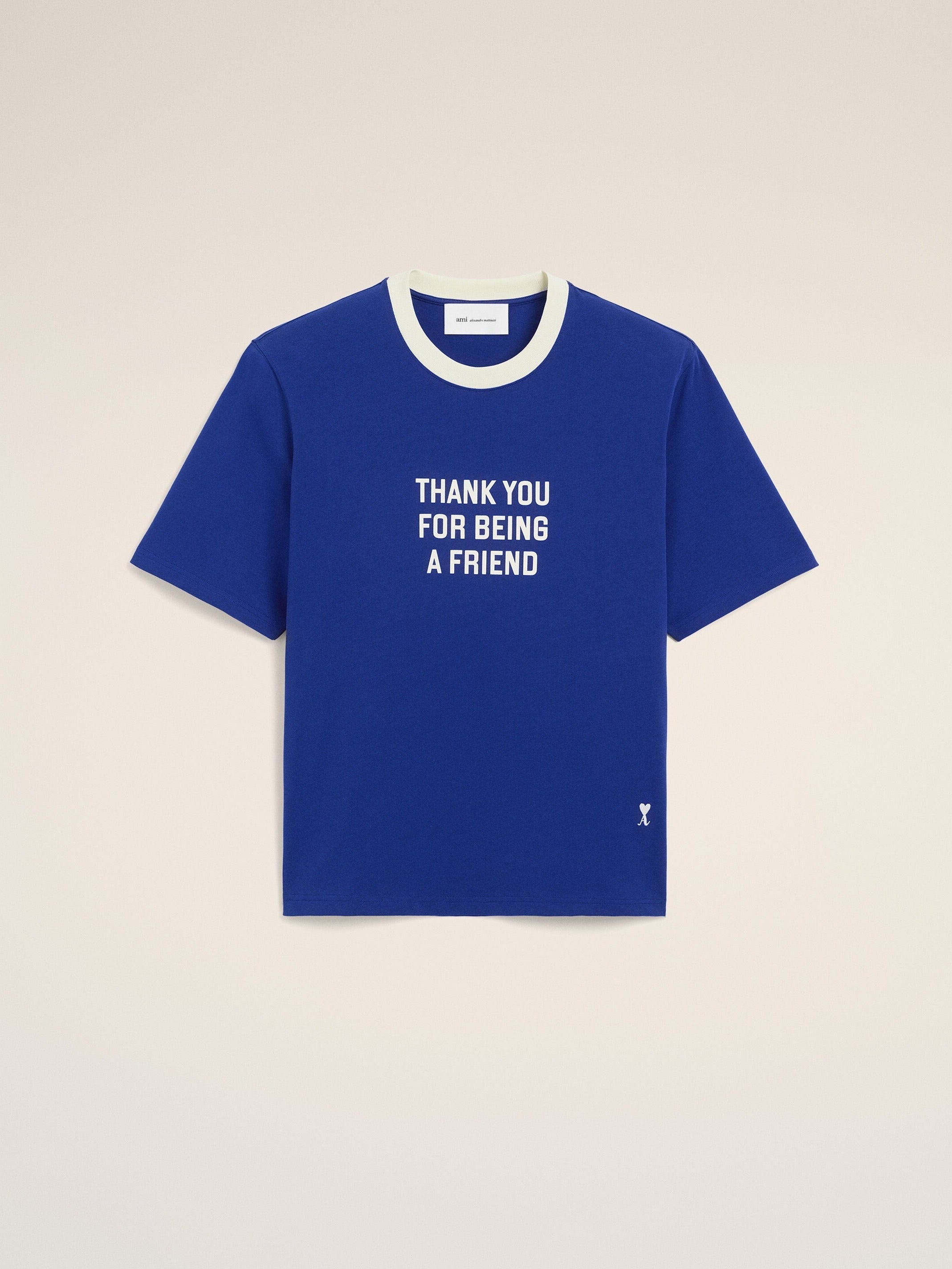 T-shirt bleu imprimé en coton "Thank you for being a friend"