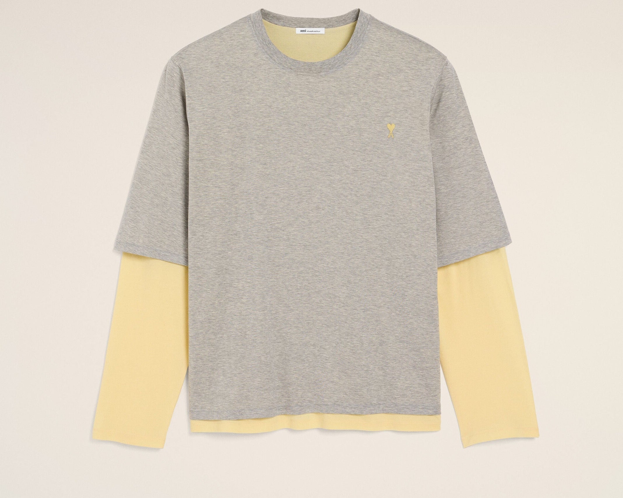 T-Shirt Gris Effet Double Manche Ami De Coeur En Coton
