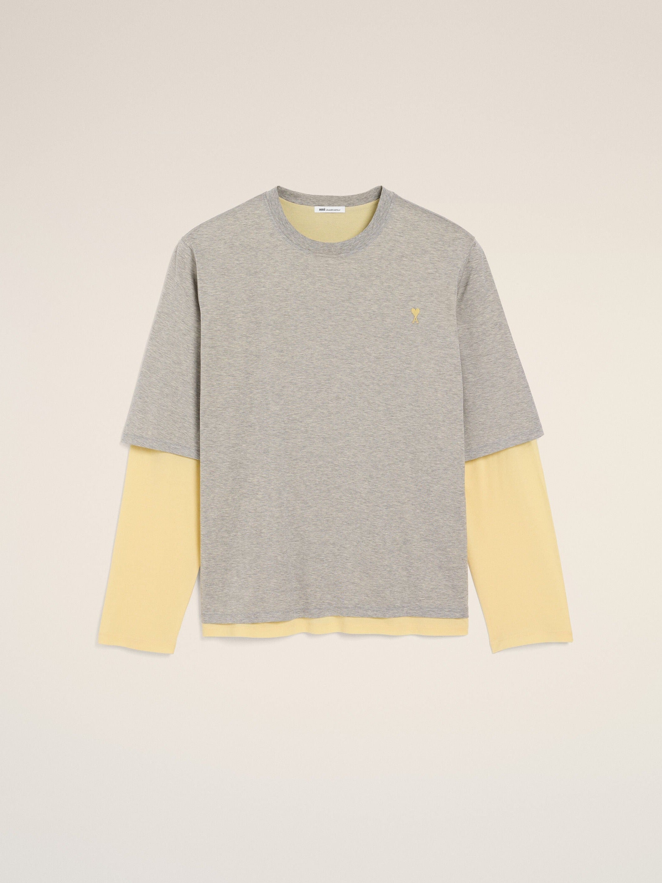 T-Shirt Gris Effet Double Manche Ami De Coeur En Coton