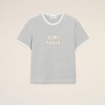 T-shirt Gris Empiècement Ami Paris En Crochet en Coton