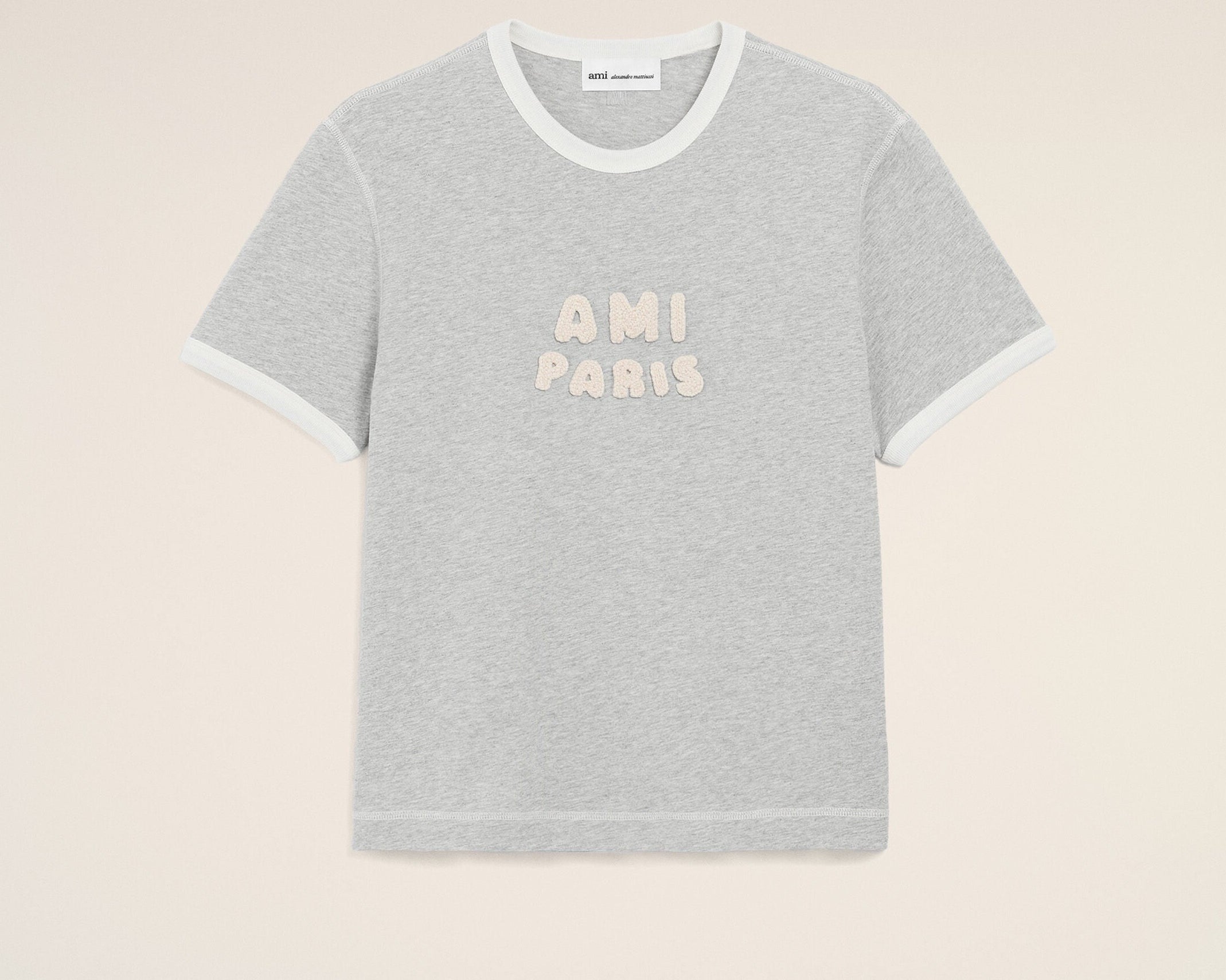 T-shirt Gris Empiècement Ami Paris En Crochet en Coton