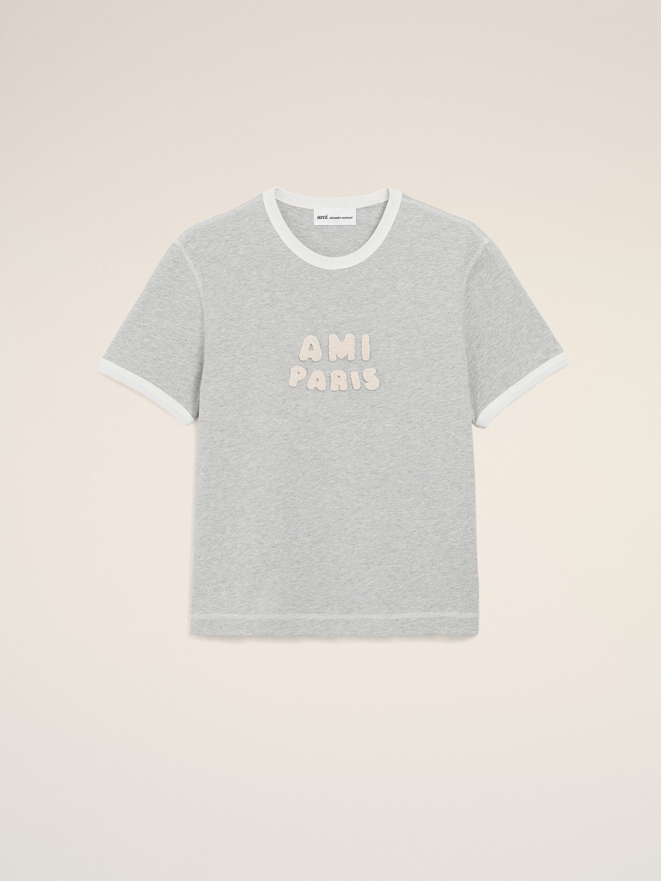 T-shirt Gris Empiècement Ami Paris En Crochet en Coton