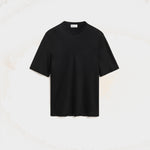 T-shirt Noir Manches Courtes Détail Bord Côte en Satin