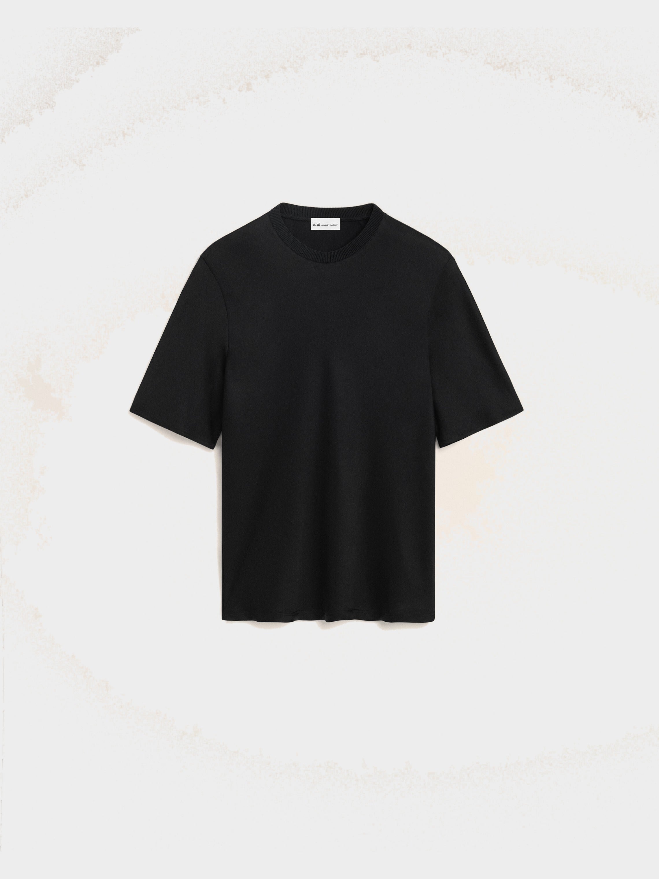 T-shirt Noir Manches Courtes Détail Bord Côte en Satin