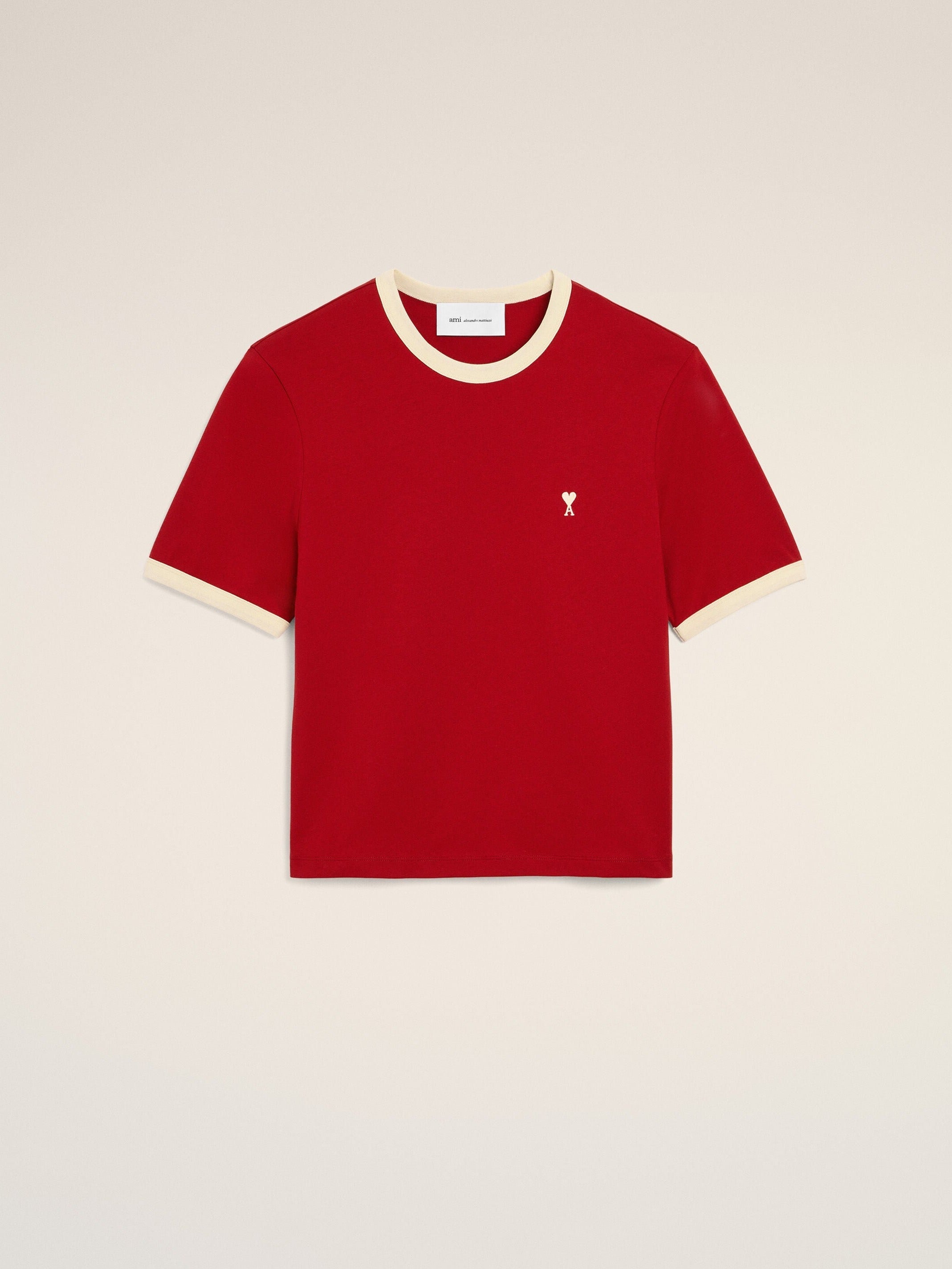 T-shirt rouge contrasté en coton Ami de Coeur