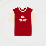 T-shirt rouge en coton broderie Ami Paris
