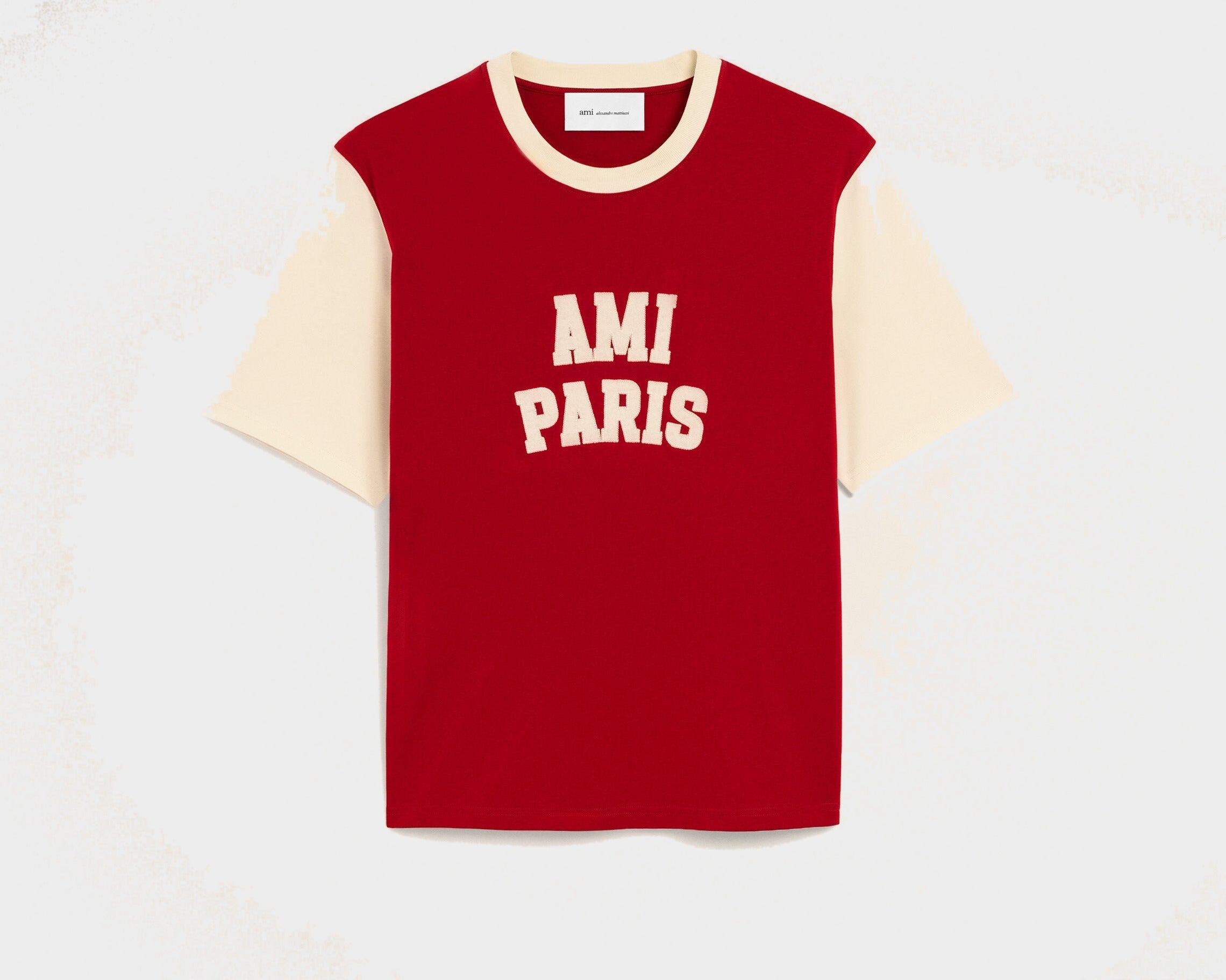 T-shirt rouge en coton broderie Ami Paris