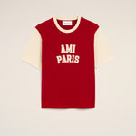 T-shirt rouge en coton broderie Ami Paris
