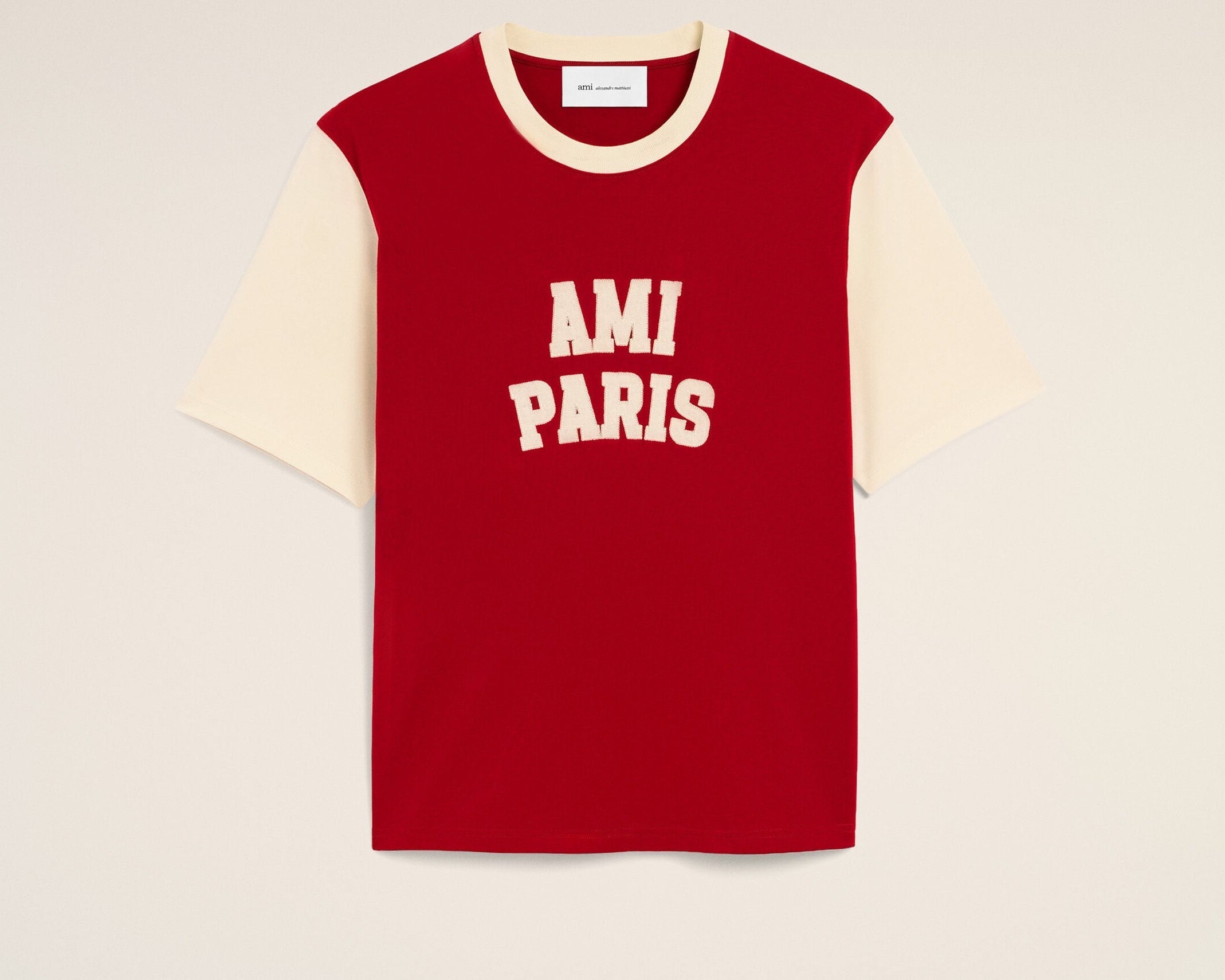 T-shirt rouge en coton broderie Ami Paris