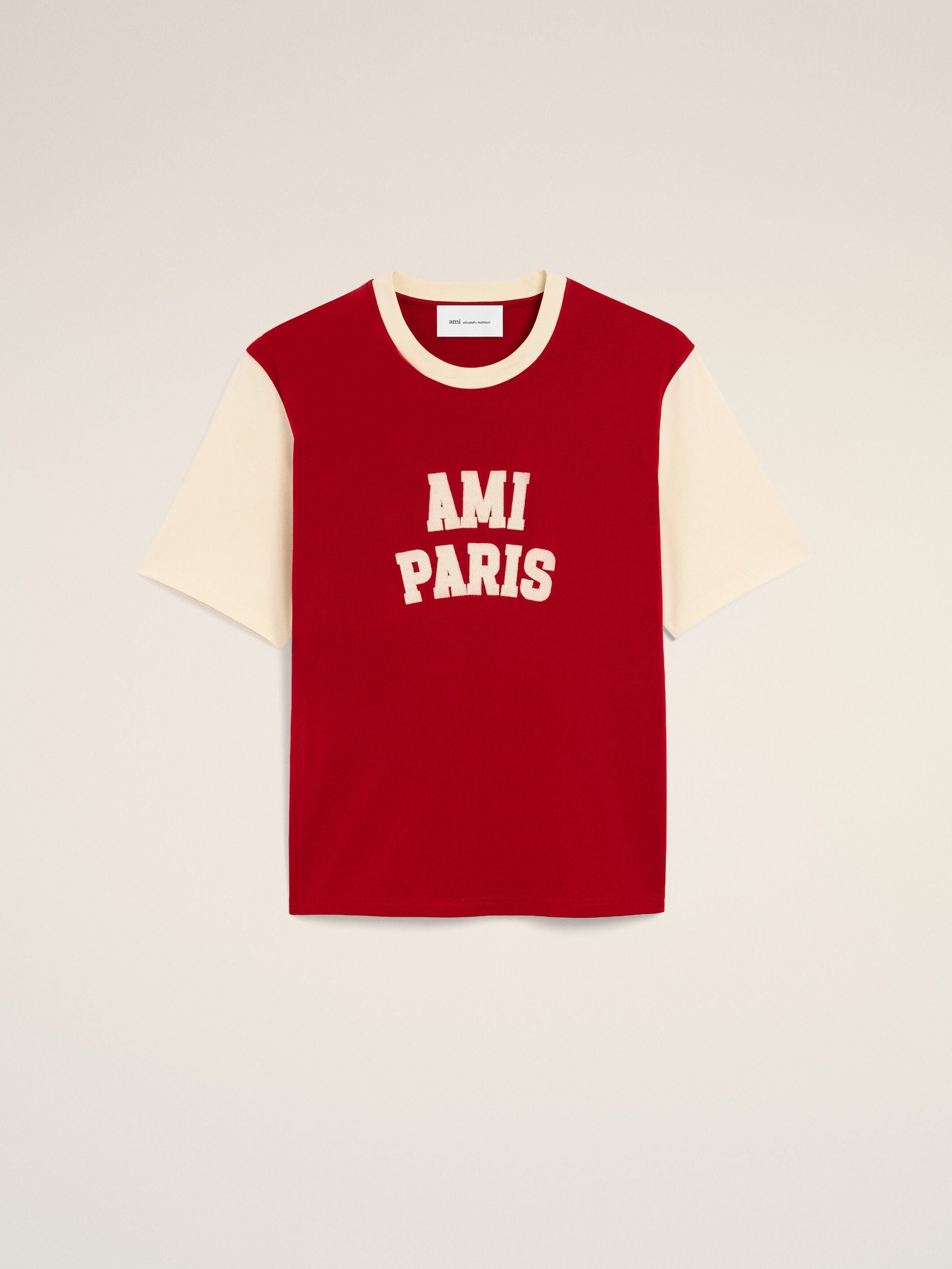 T-shirt rouge en coton broderie Ami Paris