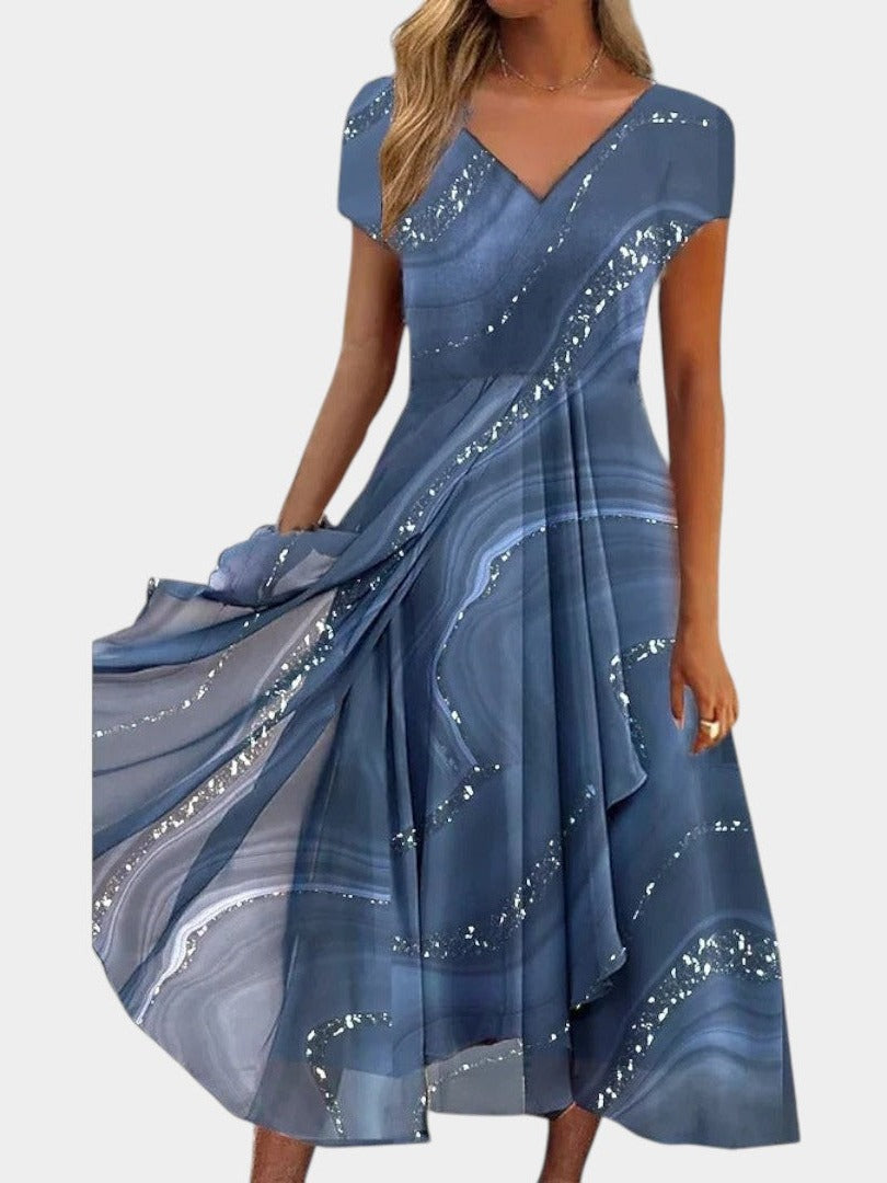 Tereza – Elegantní midi šaty s výstřihem do V