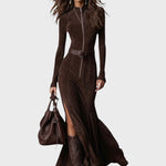 Valentina | Semišové maxi šaty s páskem
