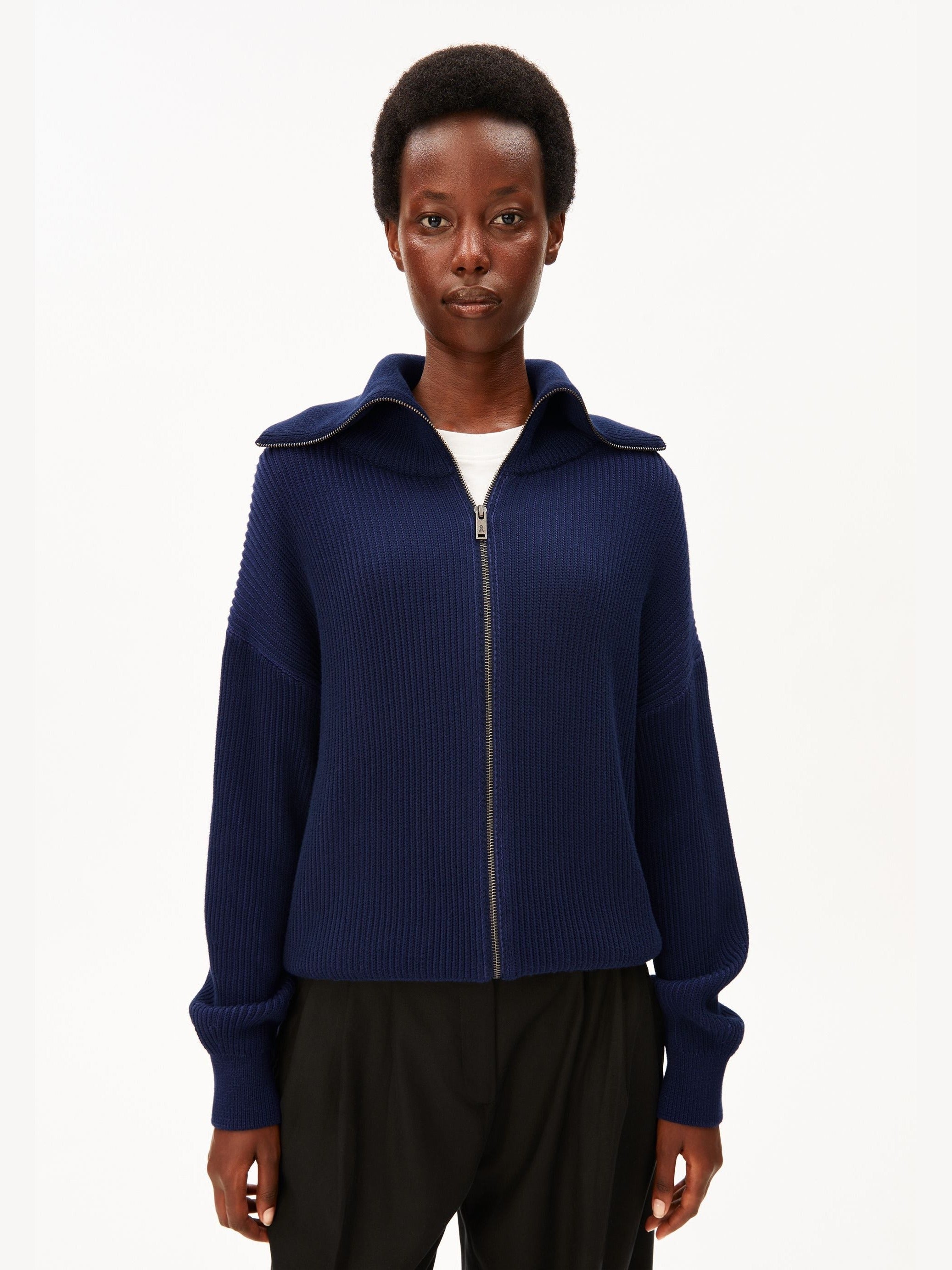 VANISÉ RIPPSTRICK-CARDIGAN | tinted navy-light tinted navy