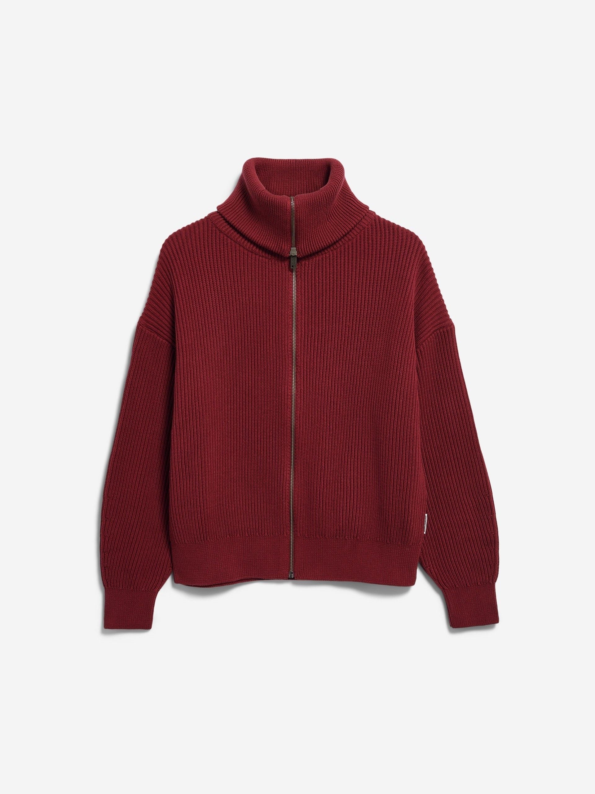 VANISÉ RIPPSTRICK-CARDIGAN | velvet red-light velvet red
