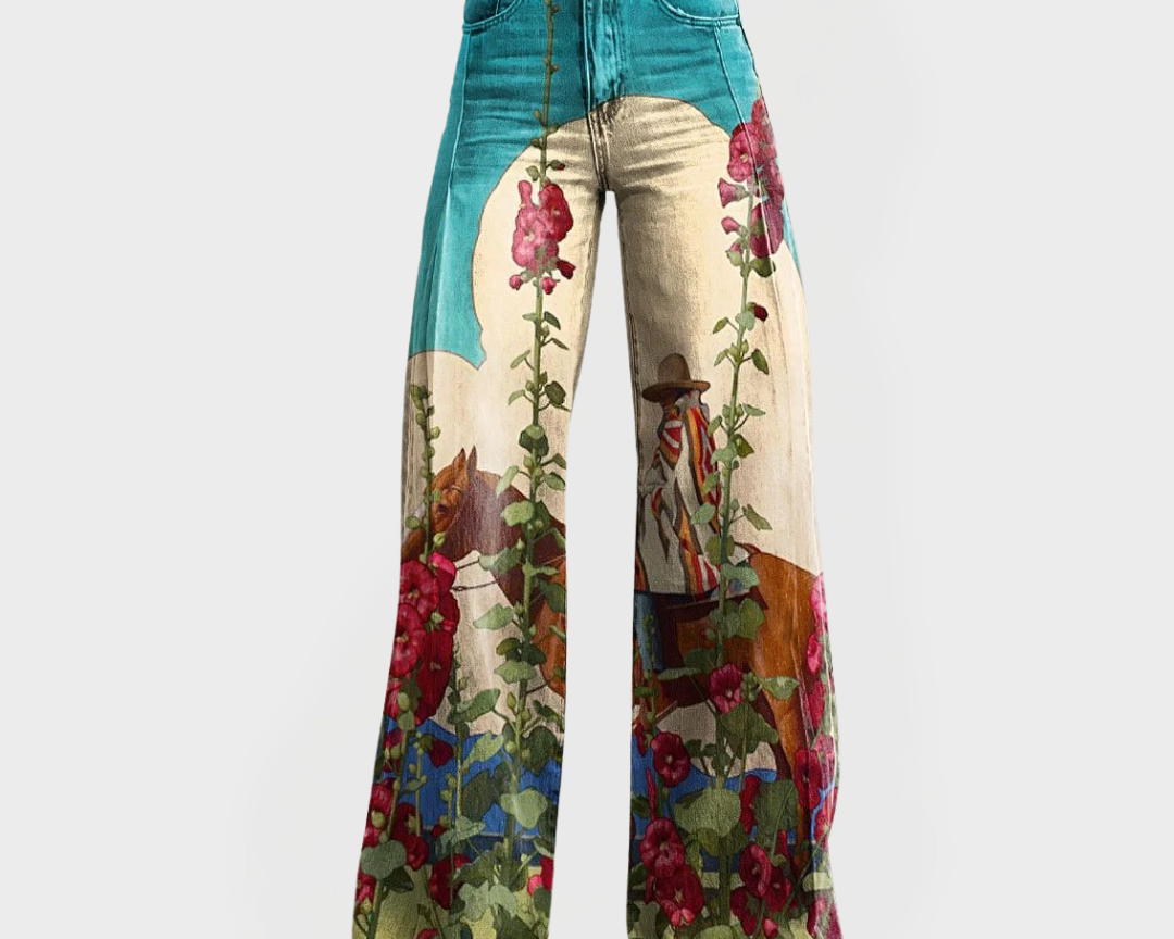 Veronika Elegantní Vaqueros Denim Anchos KvětinovéUmění