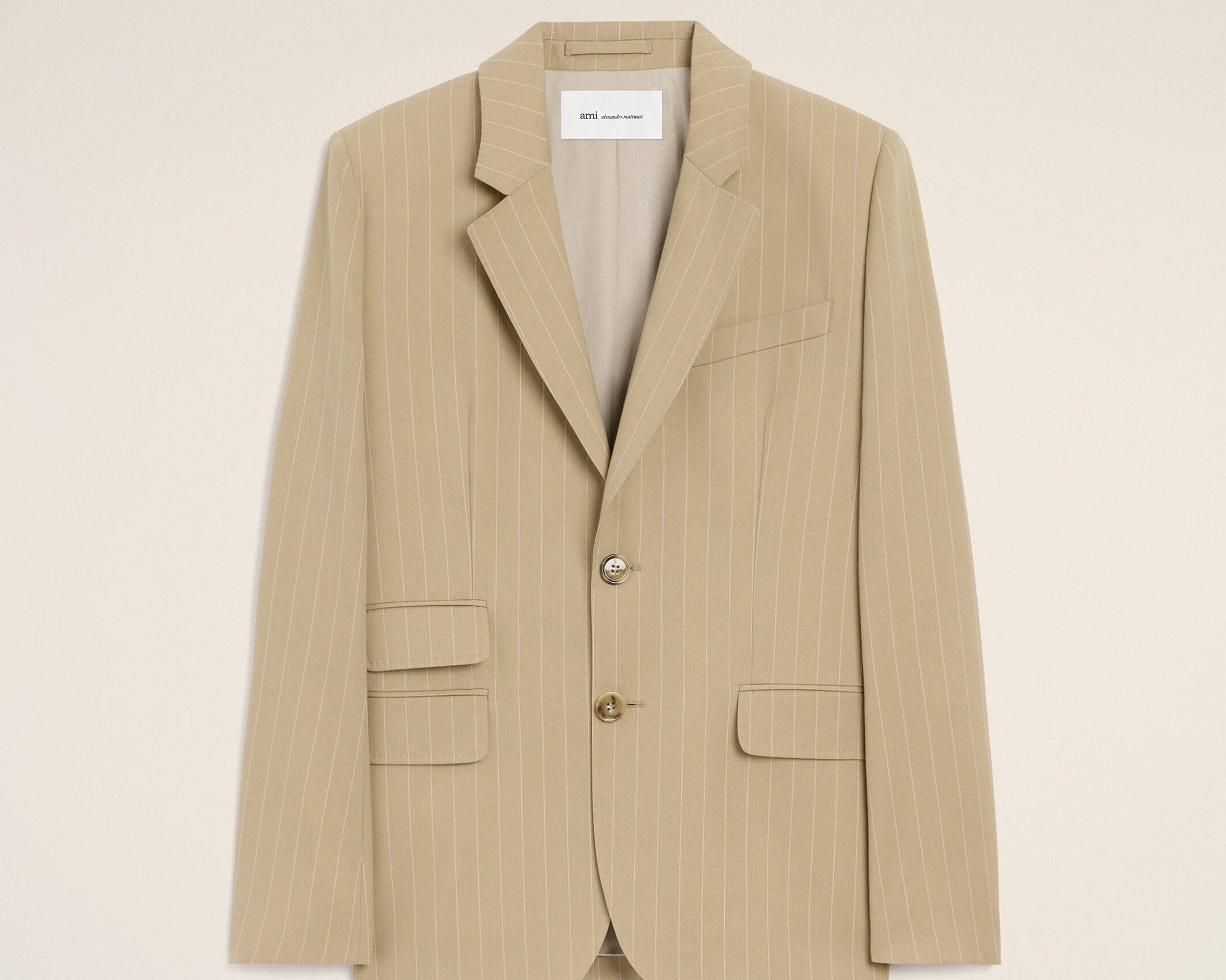 Veste Boxy Simple Boutonnage Beige en Laine Vierge