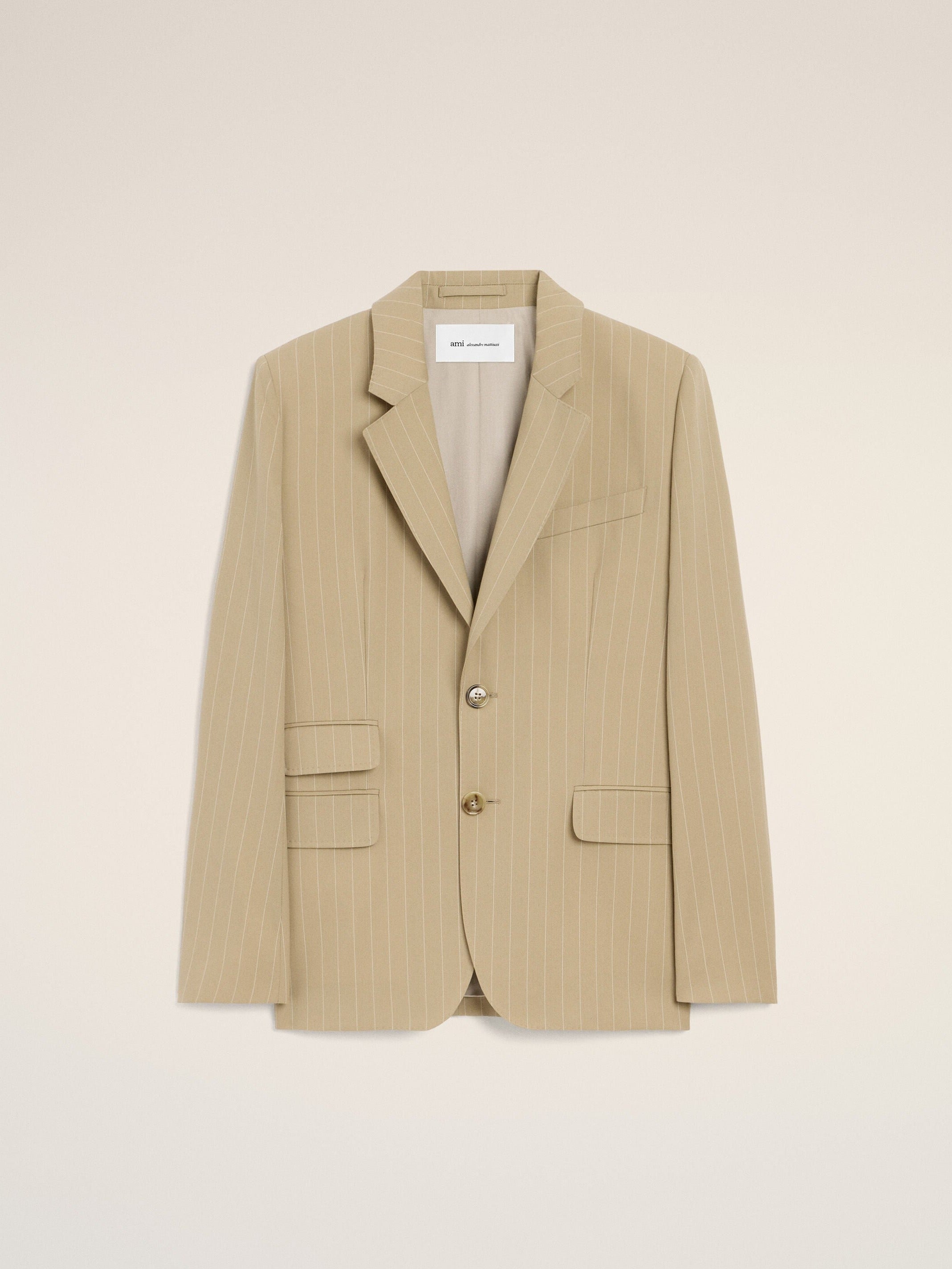 Veste Boxy Simple Boutonnage Beige en Laine Vierge