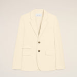 Veste boxy simple boutonnage blanche en coton et lin
