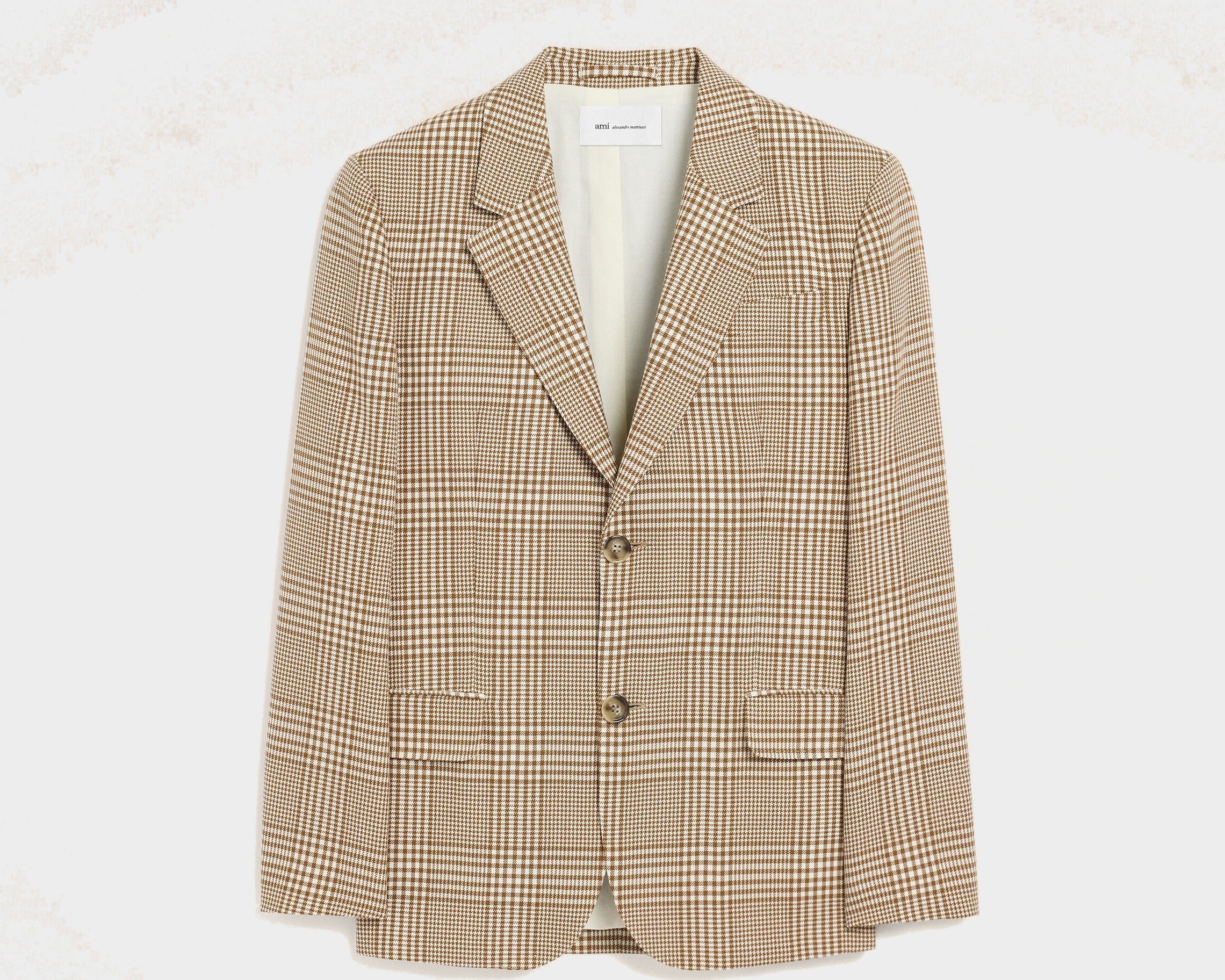 Veste Droite Marron À Carreaux Prince De Galles En Laine Vierge
