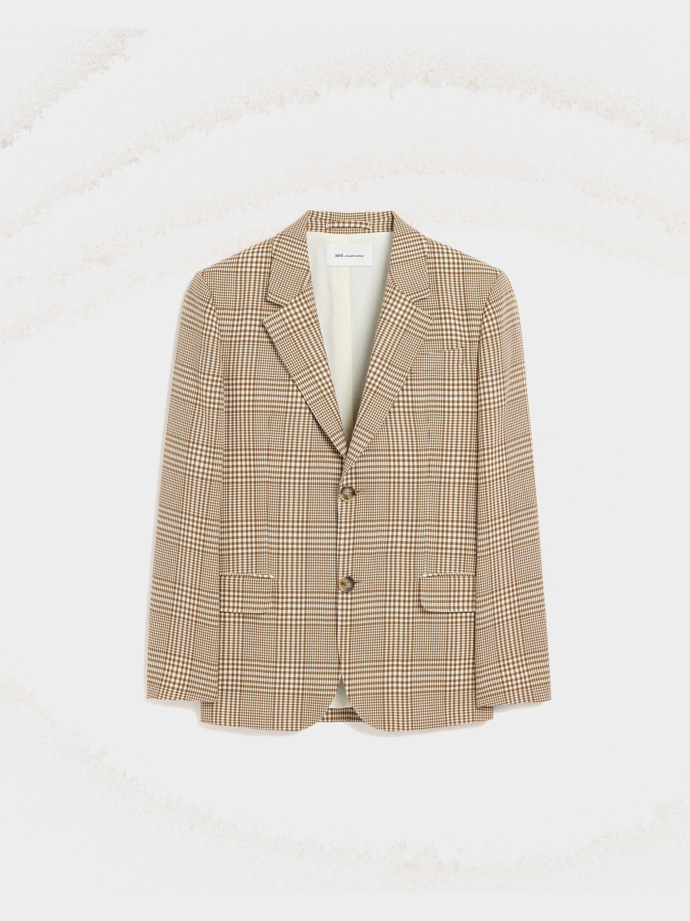 Veste Droite Marron À Carreaux Prince De Galles En Laine Vierge