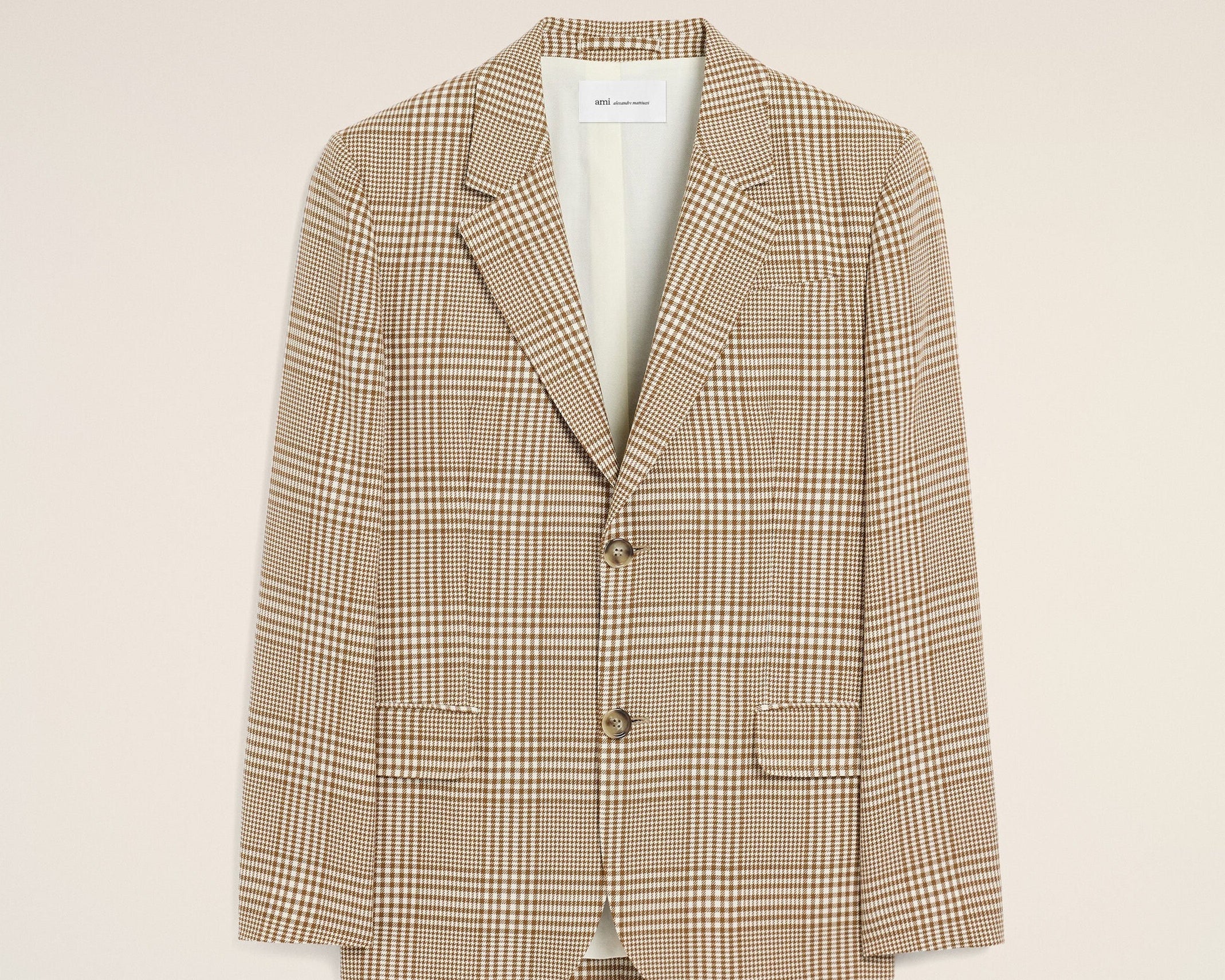 Veste Droite Marron À Carreaux Prince De Galles En Laine Vierge