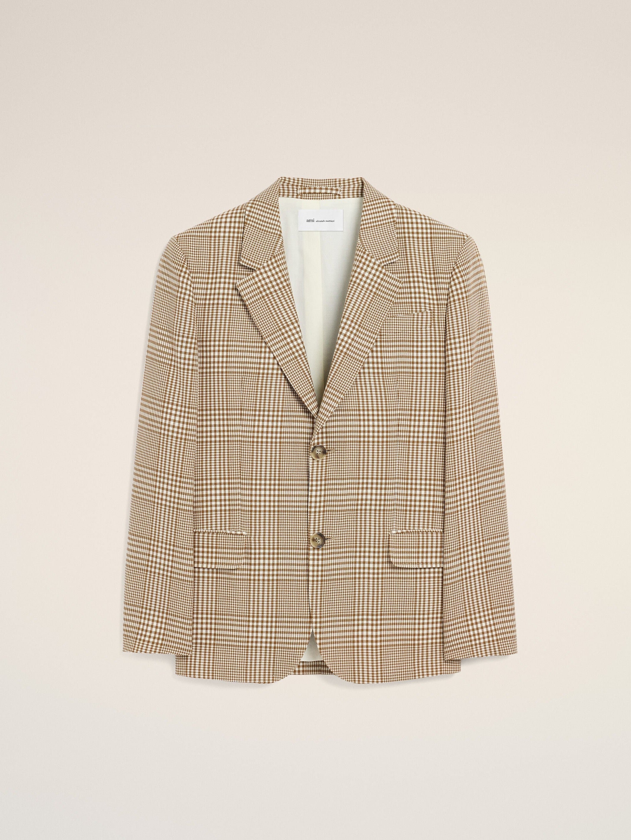 Veste Droite Marron À Carreaux Prince De Galles En Laine Vierge