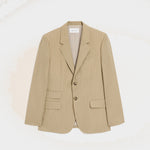 Veste Droite Simple Boutonnage Beige en Laine Vierge