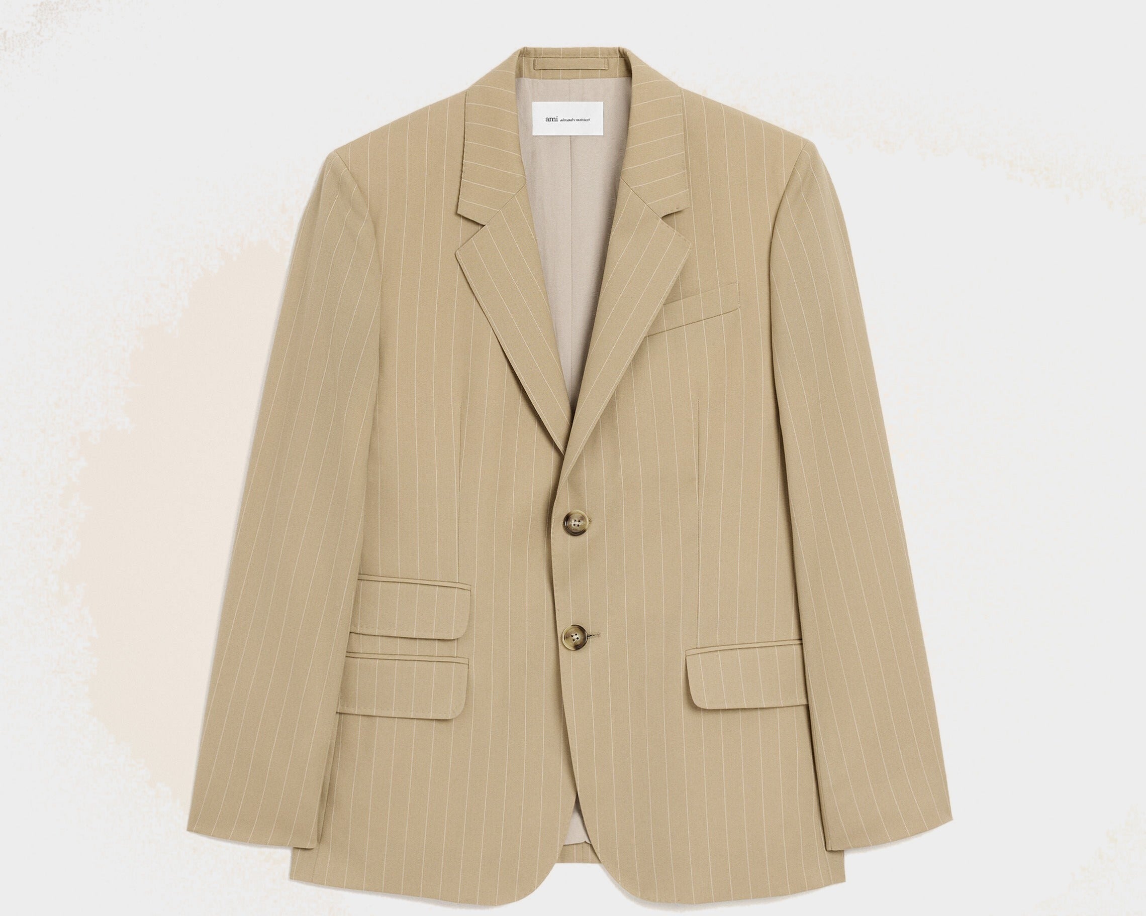 Veste Droite Simple Boutonnage Beige en Laine Vierge