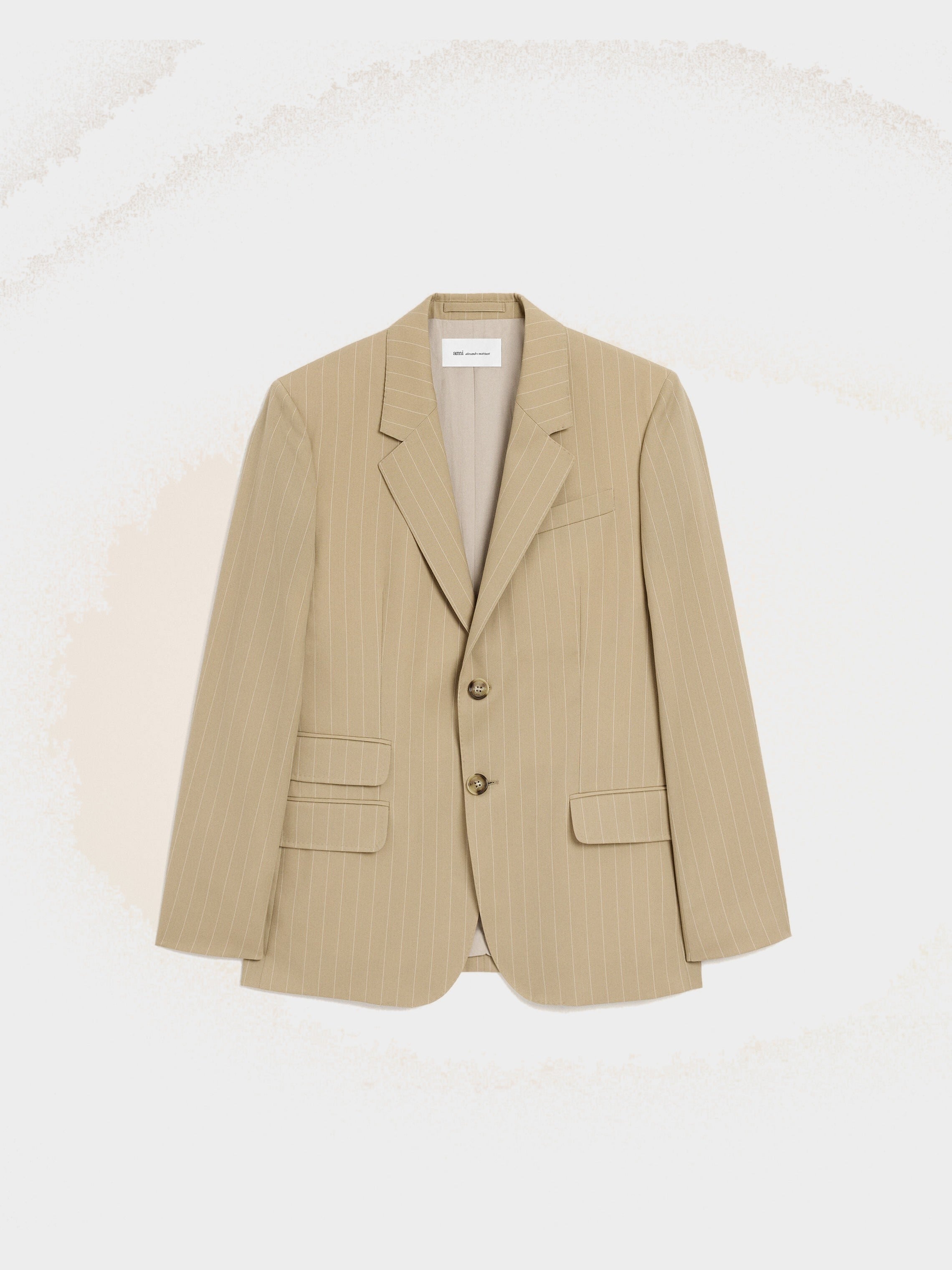 Veste Droite Simple Boutonnage Beige en Laine Vierge