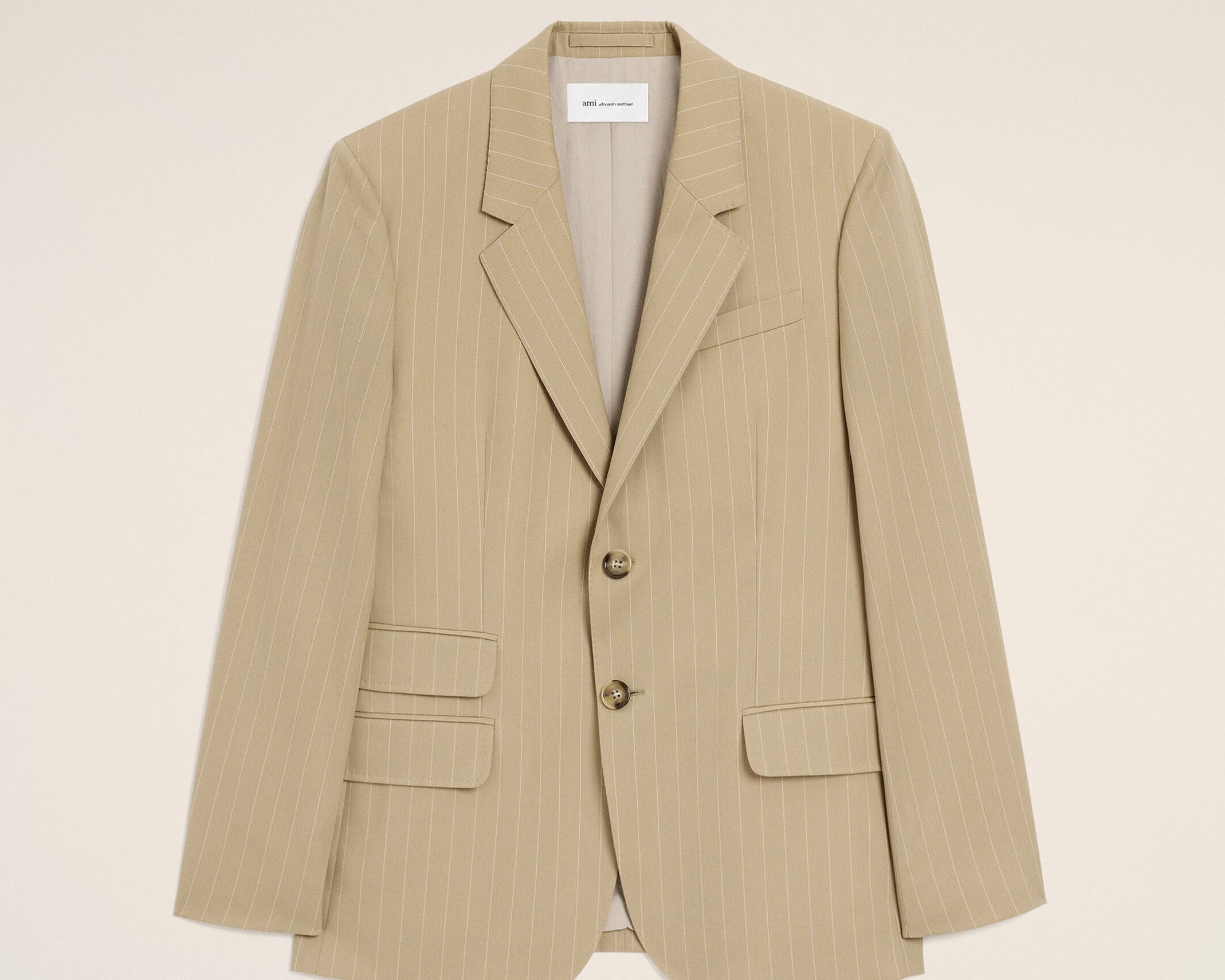 Veste Droite Simple Boutonnage Beige en Laine Vierge
