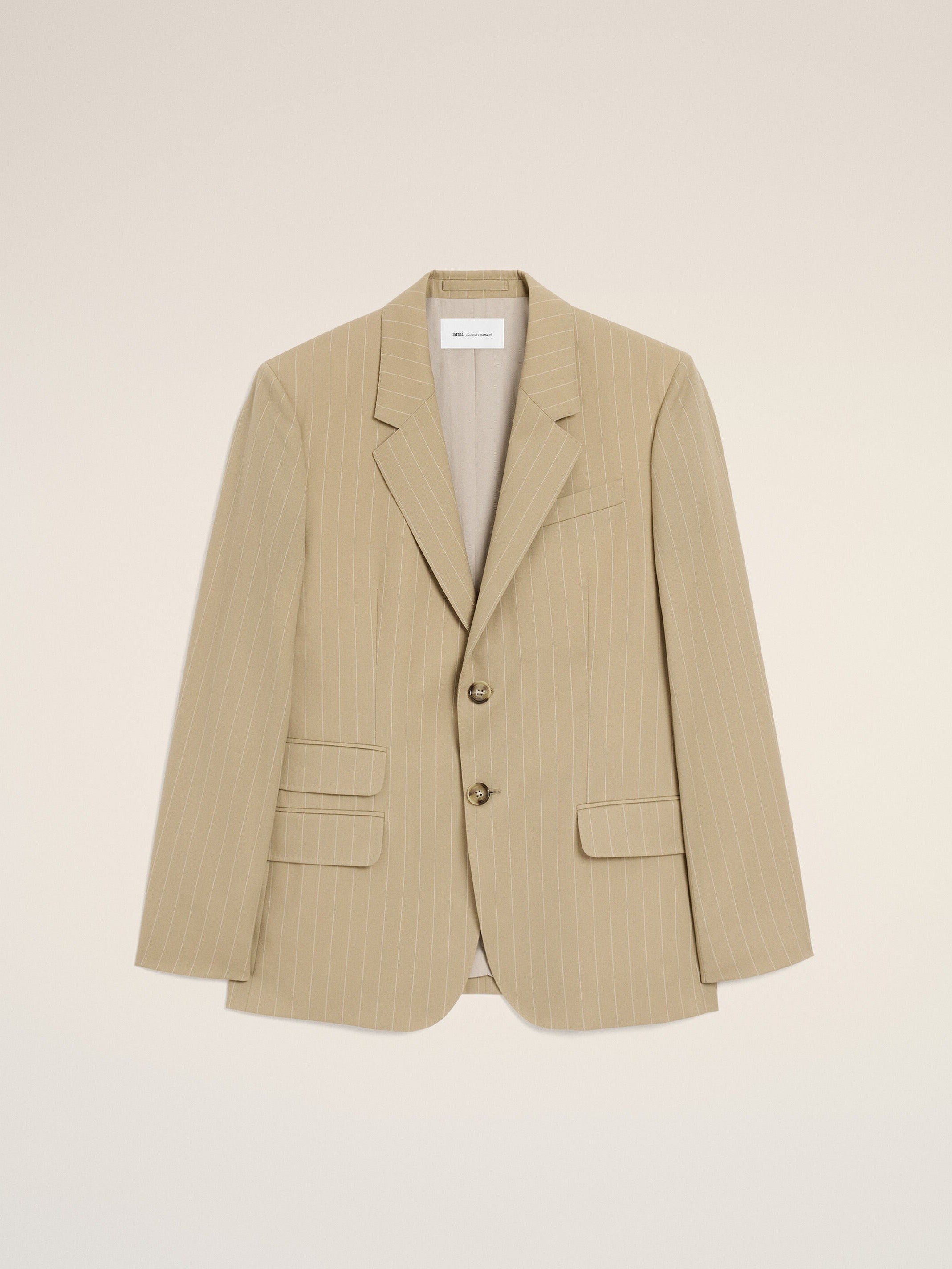 Veste Droite Simple Boutonnage Beige en Laine Vierge