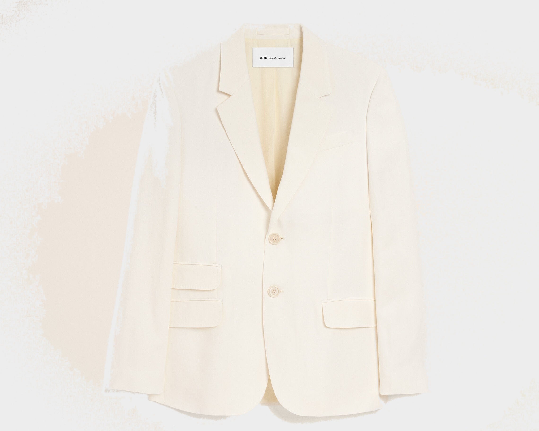 Veste Droite Simple Boutonnage Blanche en Lin Mélangé