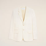 Veste Droite Simple Boutonnage Blanche en Lin Mélangé