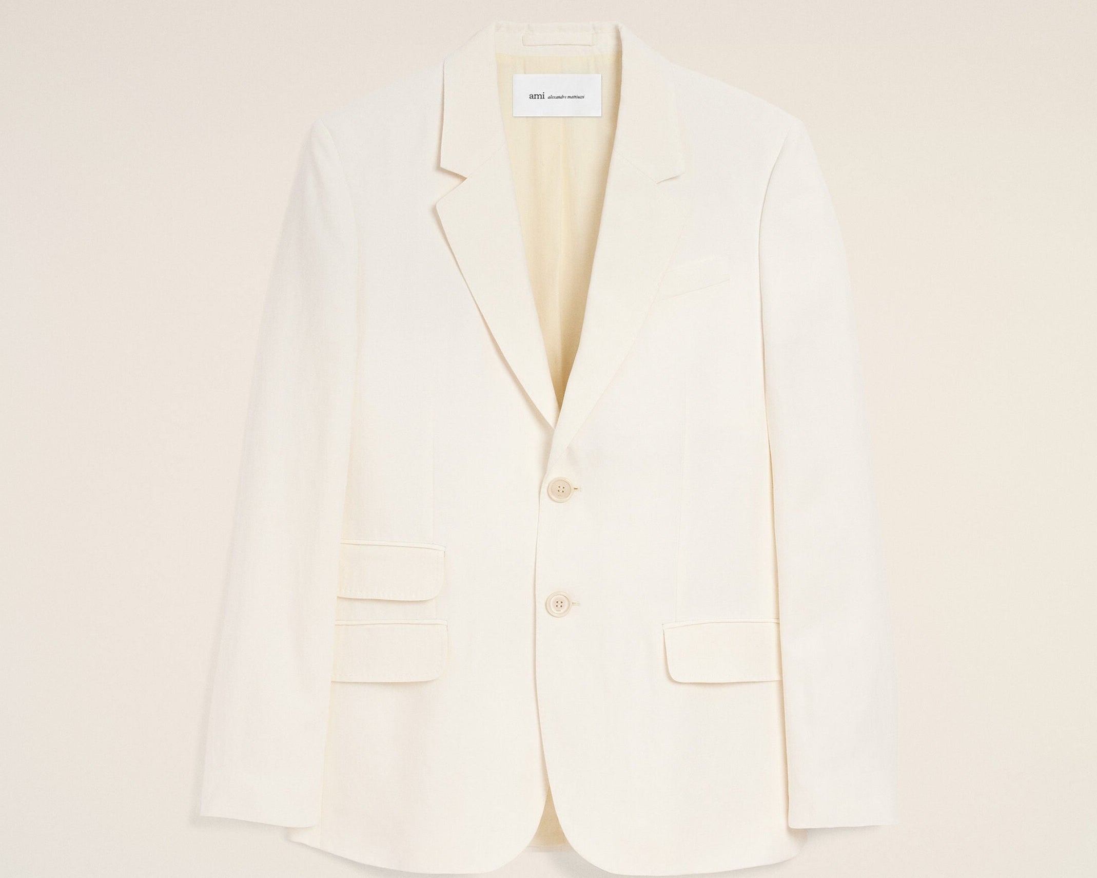 Veste Droite Simple Boutonnage Blanche en Lin Mélangé