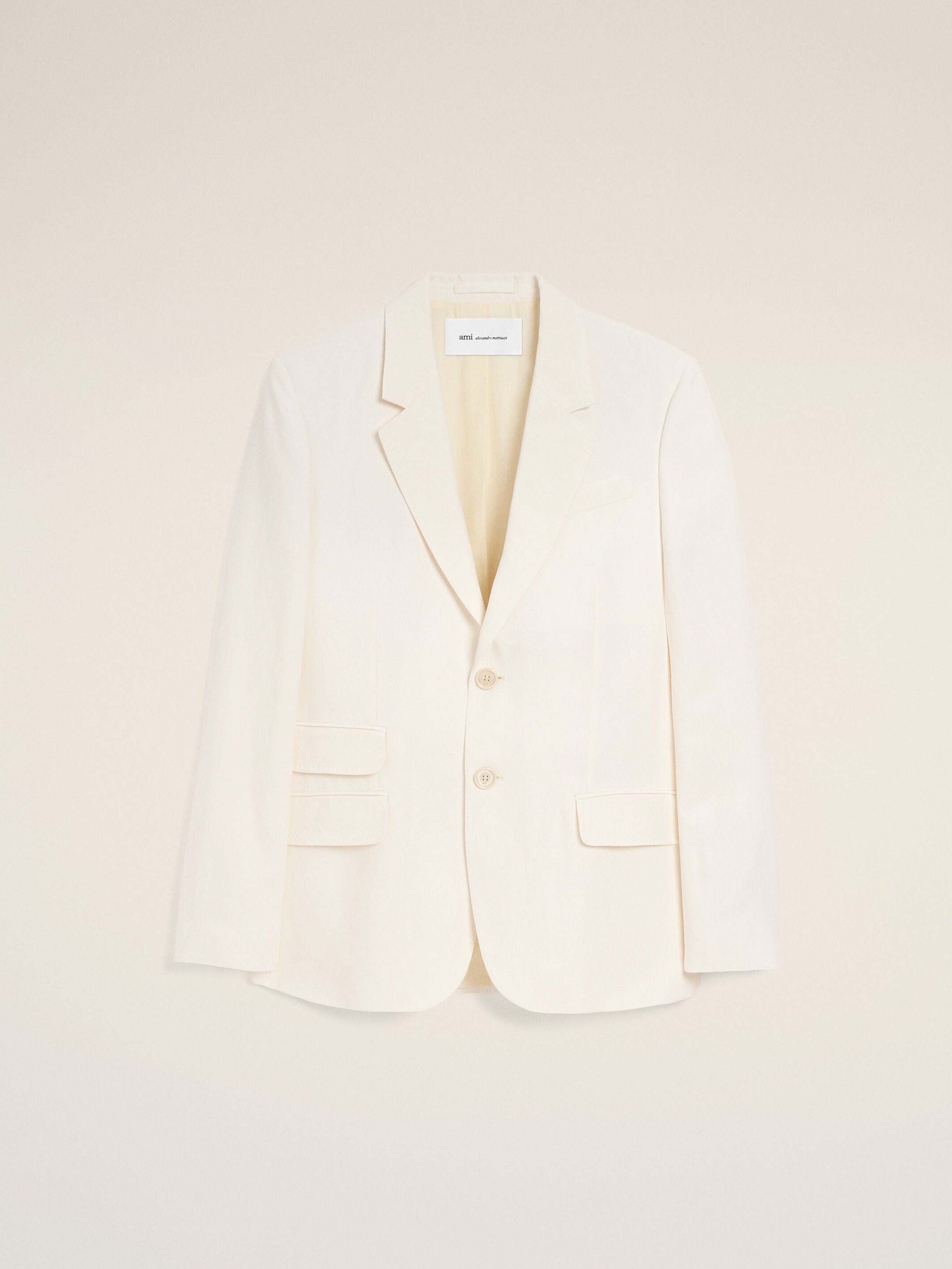 Veste Droite Simple Boutonnage Blanche en Lin Mélangé