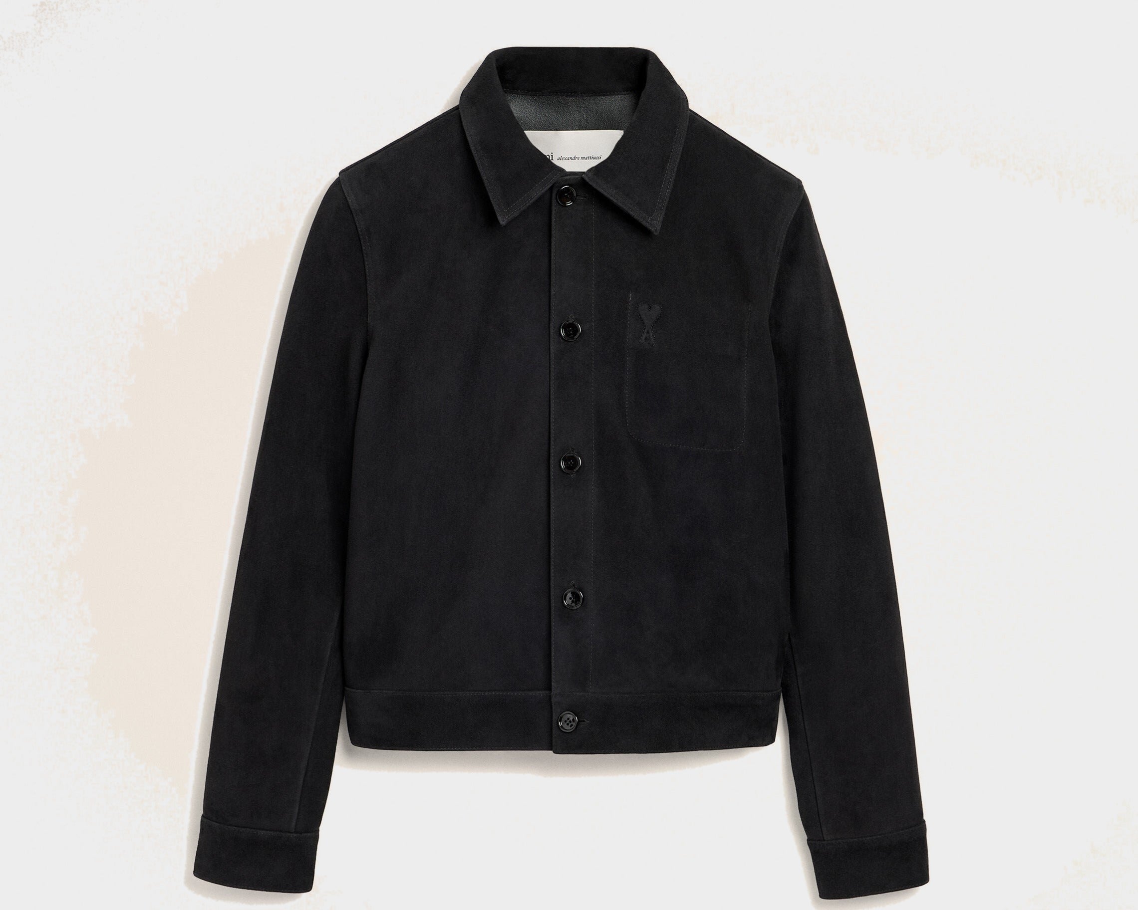 Veste noire boutonnée en cuir de chèvre Ami de Coeur embossé