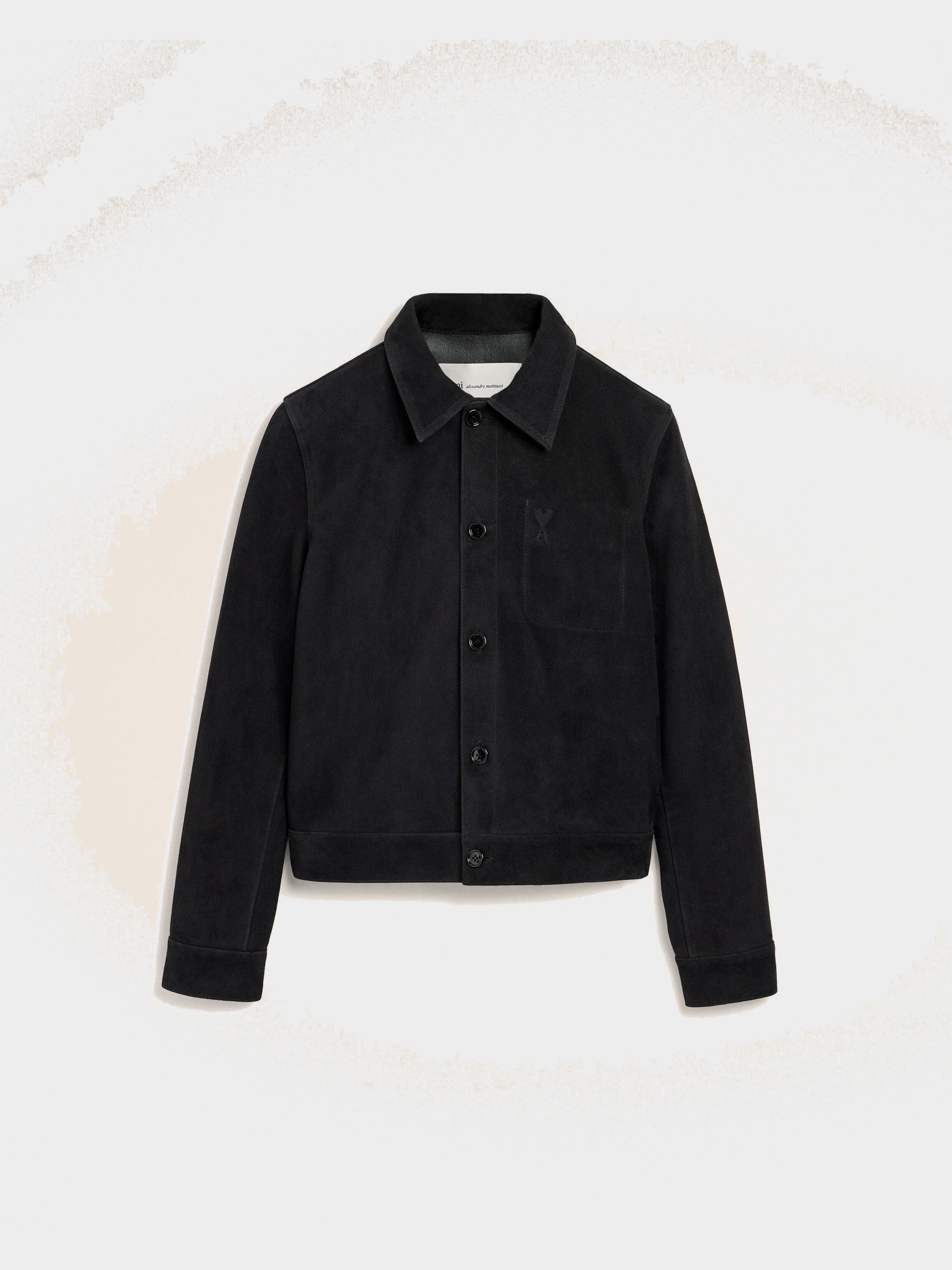 Veste noire boutonnée en cuir de chèvre Ami de Coeur embossé