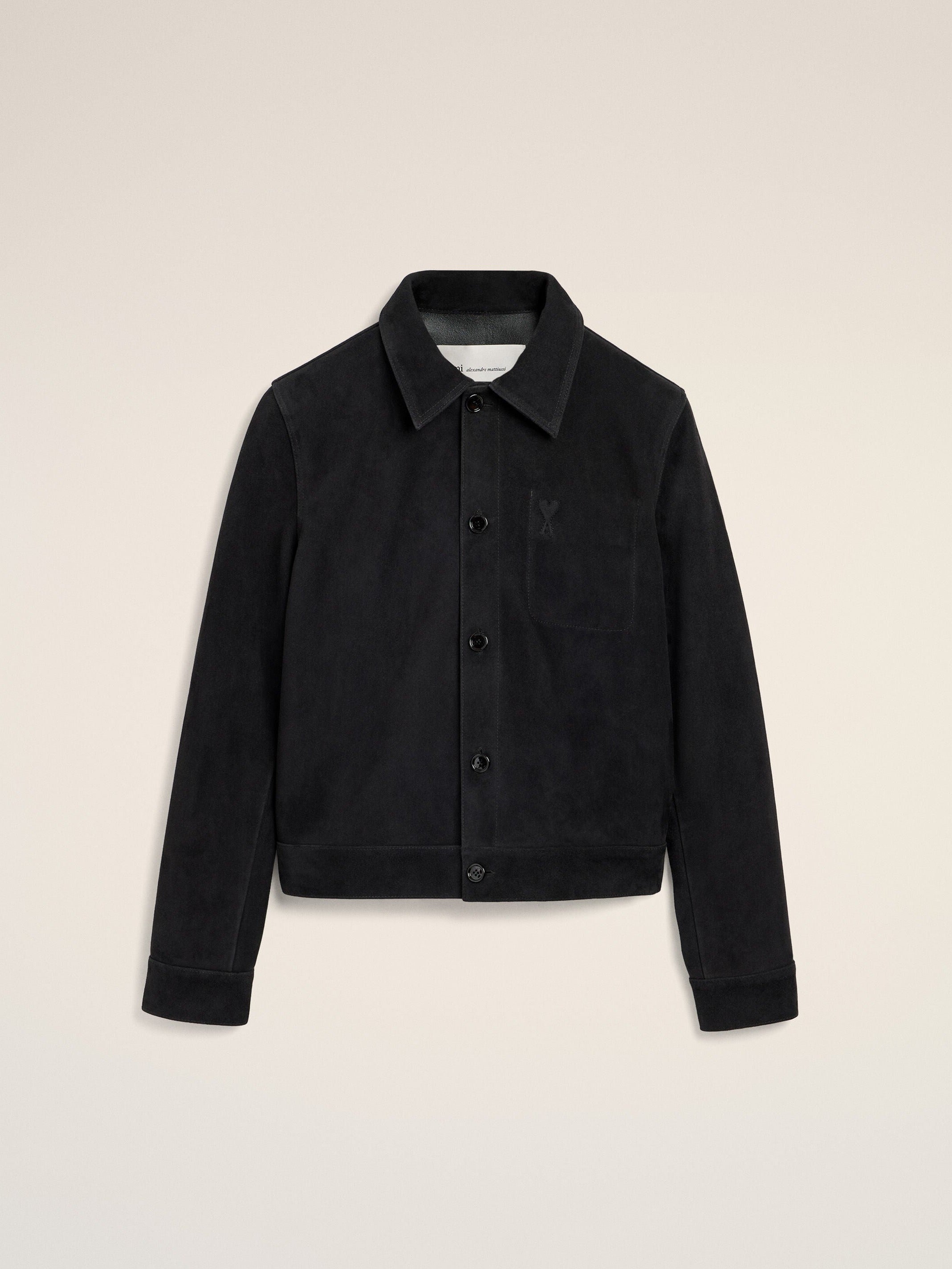 Veste noire boutonnée en cuir de chèvre Ami de Coeur embossé