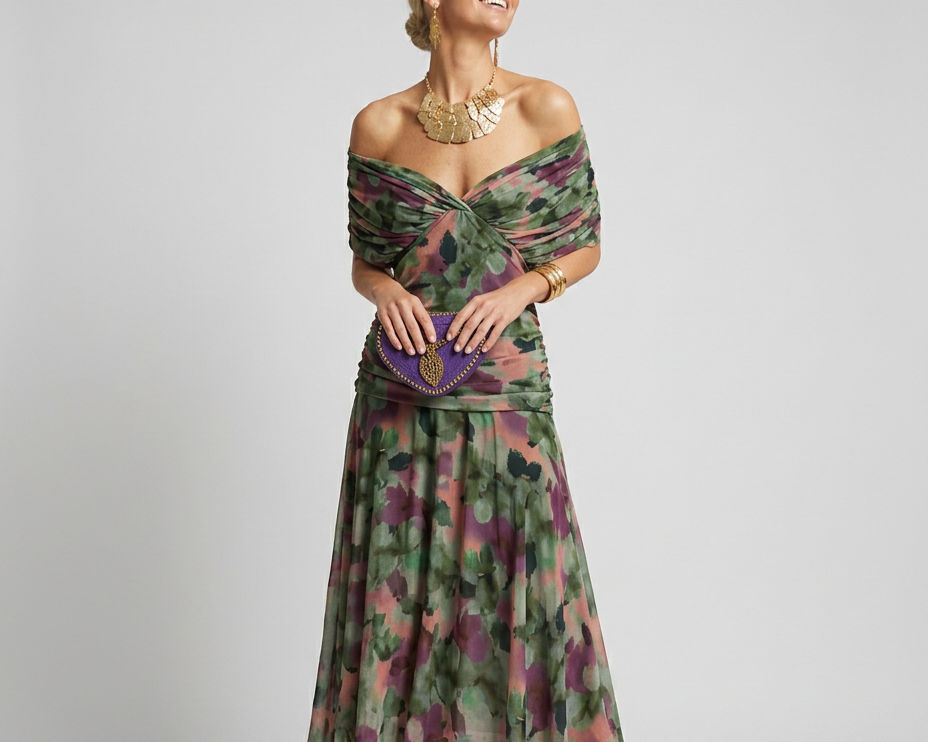 Natalie | Elegant festive maxi dress with V-neckline